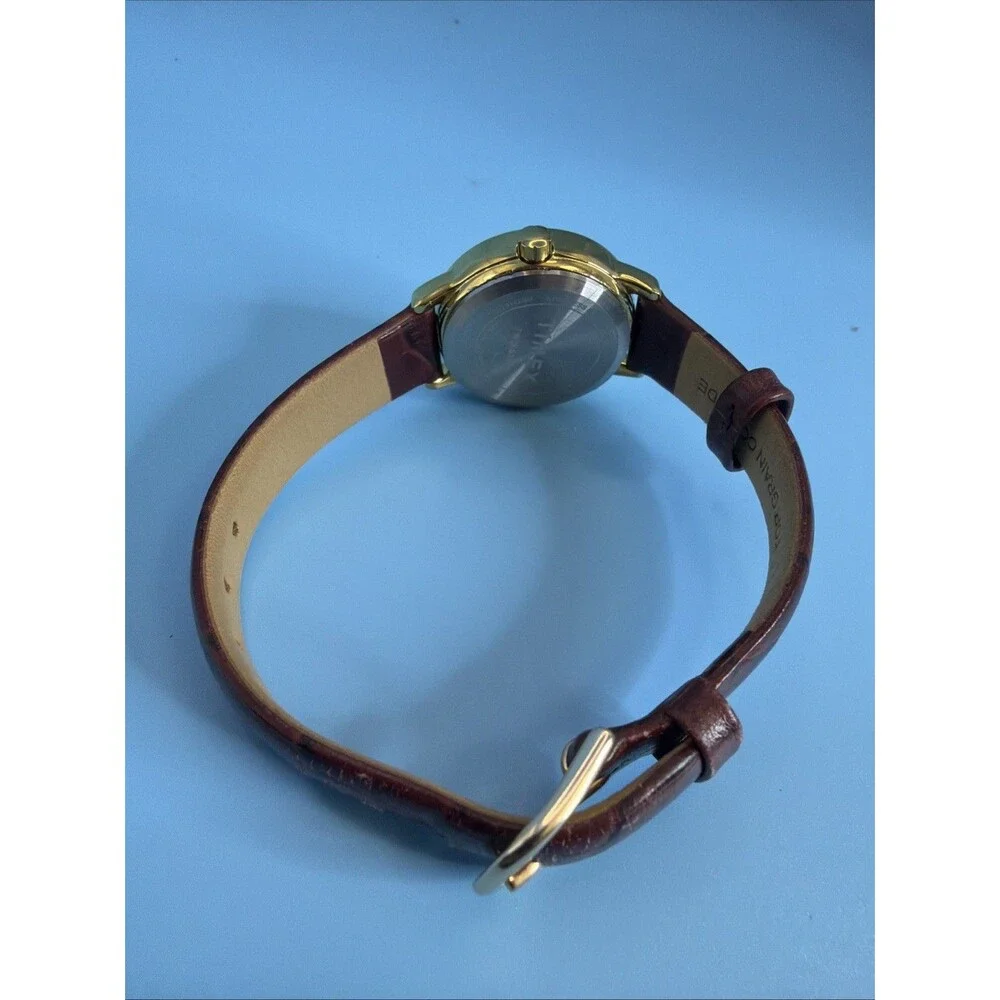 Timex Indiglo Quartz Watch Women 30m Gold Tone Leather Date Analog New Battery